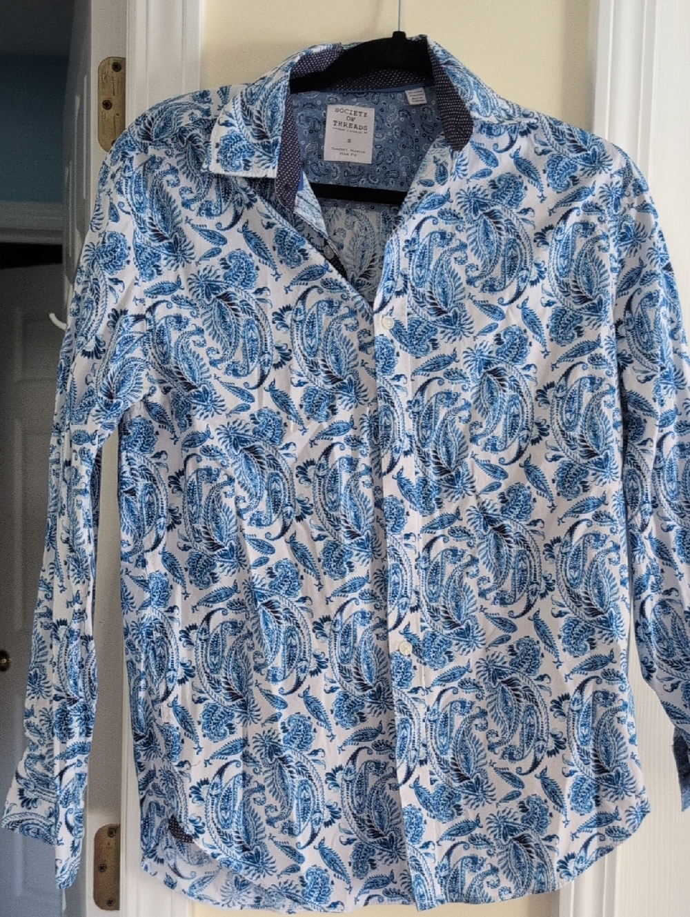 Society Of Threads Light Blue Paisley Shirt with Navy Trim
